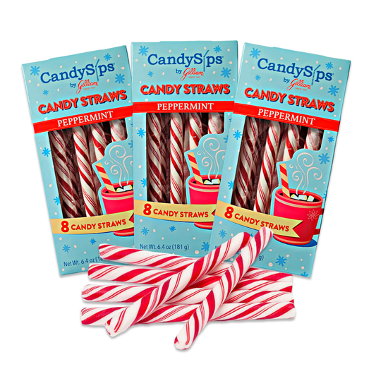 CandySips Peppermint Sticks Candy Straws 3 Pack of Gilliam Candy Sticks Edible Straws, Peppermint Straws Candy Christmas (24 Straws Total)