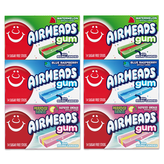 Airheads Gum Bulk 6 Pack. Airhead Gum Sugar Free Gum Variety Pack- 3 Flavors, 2 of Each. Bulk Gum Packs, Watermelon Gum, Fruit Gum, Sugar Free Bubble Gum, Sugarfree Gum, Air Head