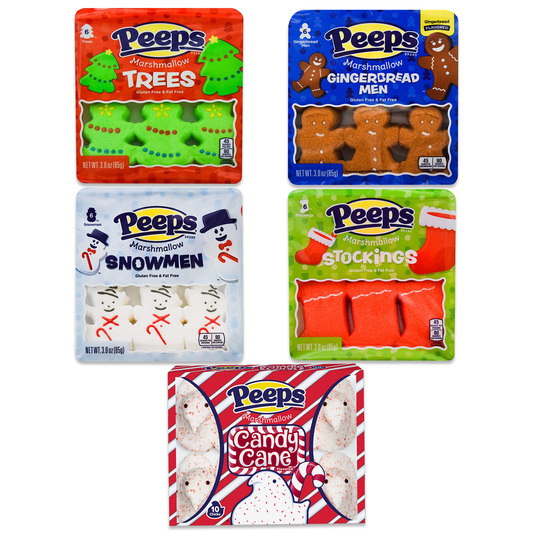 Christmas Peeps Marshmallow Candy Variety 34 Pack- 5 Flavors of Christmas Marshmallow Peeps Christmas Candy, Christmas Stocking Stuffers, Christmas Candy Stocking Stuffers, Peeps Snowmen, Candy Cane
