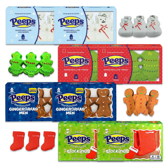 Christmas Peeps Marshmallow Candy Variety 24 Pack- 4 Flavors of Christmas Marshmallow Peeps Christmas Candy, Christmas Stocking Stuffers, Christmas Candy Stocking Stuffers, Peeps Snowmen, Candy Cane