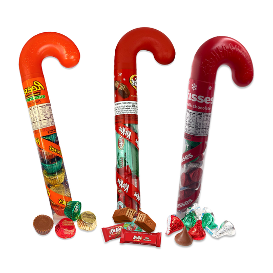 Hershey Kisses, Reeses Peanut Butter Mini, and Kit Kat Candy Cane Christmas Tube Pack of 3