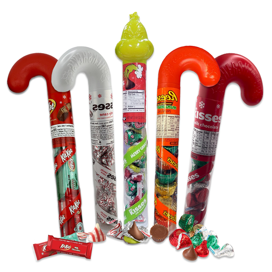 Hershey's Stocking Stuffer Candy Cane Tube Variety 5 Pack- Hershey Kisses Christmas Candy Cane, Grinch Hershey Kisses, Candy Cane Kisses, Kit Kat, and Reese's Christmas Candy Stocking Stuffer
