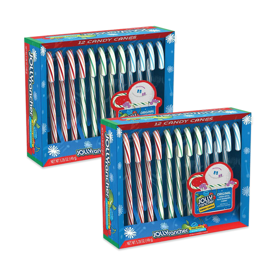 Jolly Rancher Candy Canes 2 Pack of 12 Candy Canes (24 Candy Cane Total), Christmas Candy Canes, Bulk Candy Canes, Candy Cane Candy, Blue Candy Canes Bulk, Candycane by Snackivore