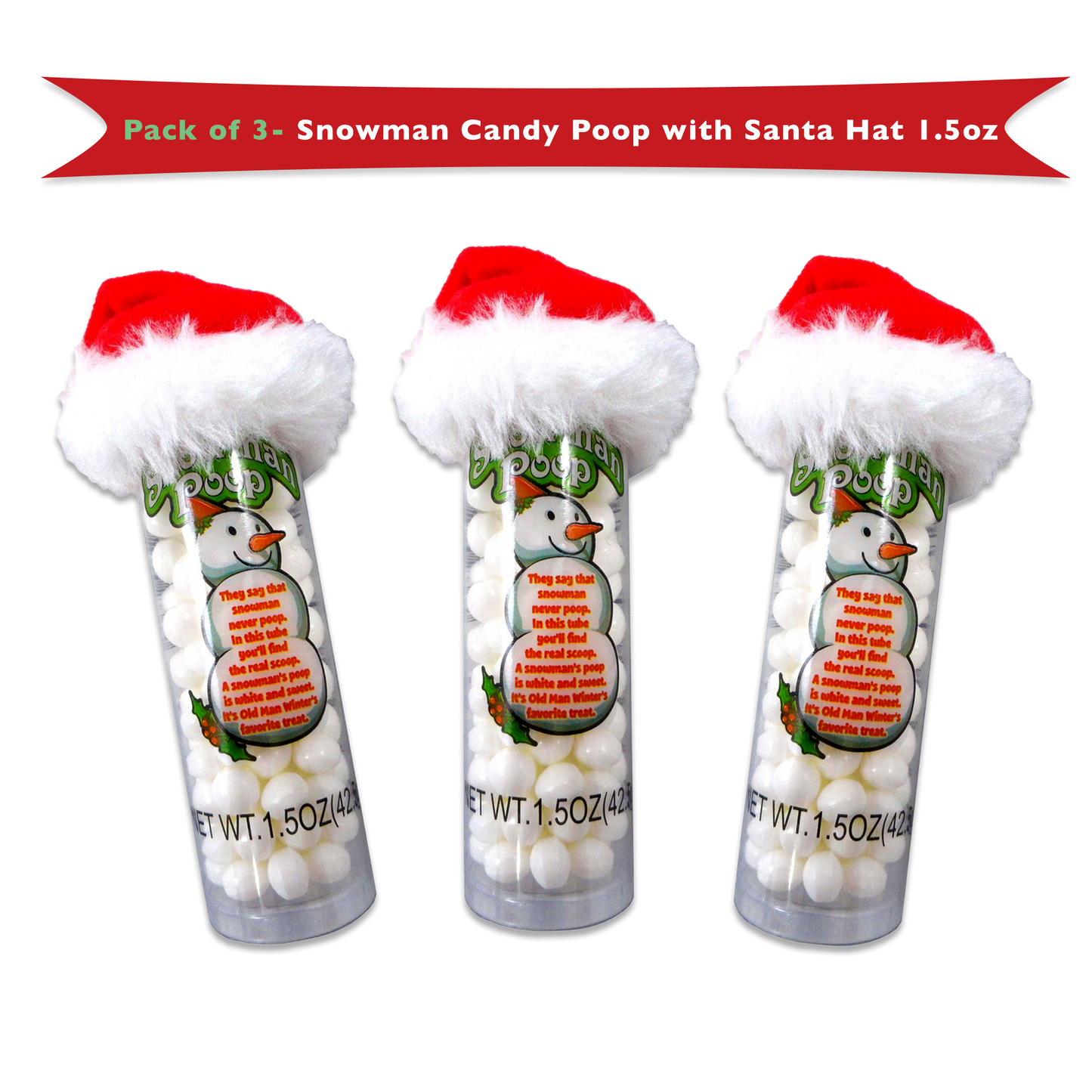 Snowman Poop Candy with Mini Santa Hat 1.5oz Pack of 3, Christmas Candy Stocking Stuffers, Christmas Candy Kids, Santa Gummy Candy, Kids Stocking Stuffers Candy