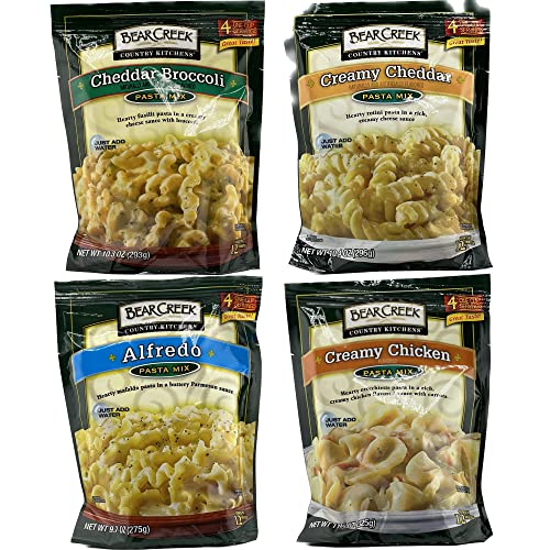 Bear Creek Pasta Mix Variety Pack of 4 Flavors- Bear Creek Alfredo Pasta Mix, Cheddar Broccoli Pasta Mix, Creamy Cheddar Pasta Mix, and Creamy Chicken Pasta Mix by Inspired Candy