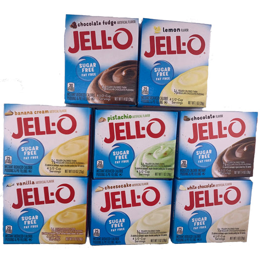 Jello Sugar Free Pudding Mix Variety Pack, Includes 8 Flavors of Sugar Free Jello Instant Pudding by Inspired Candy.