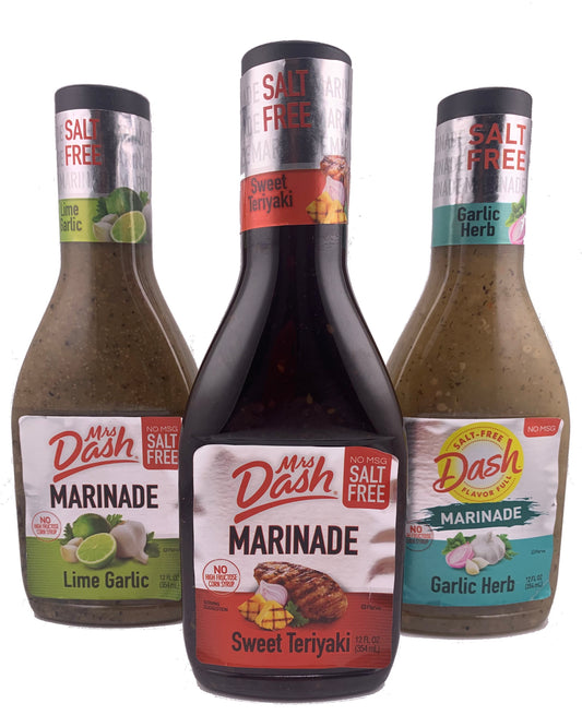 Mrs Dash Marinade, 3 Flavor Variety Pack of 12oz Bottles, Salt Free- Teriyaki Marinade, Lime Garlic, and Garlic Herb by Inspired Candy