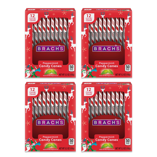 Brachs Peppermint Candy Canes Bulk 48 Pack of Candy Canes Individually Wrapped, Candy Cane, Christmas Candy Canes, Candycane, Holiday Candy Bulk (Set of 4 x 12 packs)
