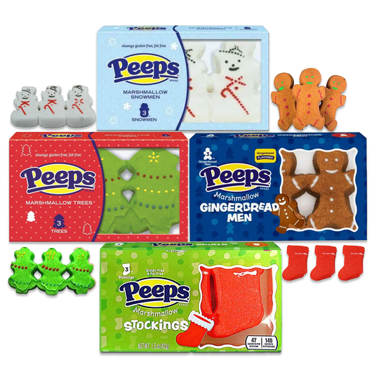 Christmas Peeps Marshmallow Candy Variety 12 Pack- 4 Flavors of Christmas Marshmallow Peeps Christmas Candy, Christmas Stocking Stuffers, Christmas Candy Stocking Stuffers, Peeps Snowmen, Candy Cane