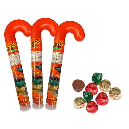 Reeses Christmas Candy Cane Tube 3 Pack of Mini Reeses Peanut Butter Cups, Bulk Reese's Peanut Butter Cups, Reece's Candy Cane, Reeses Cups, Peanut Butter Candy, Reeses Stocking Stuffer Candy