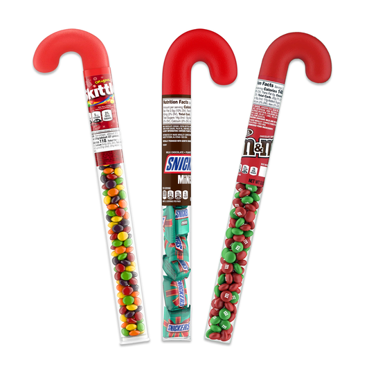 Mini Snickers Candy Cane Tube, Christmas Skittles Filled Candy Cane Tube, and Christmas M Ms Candy Cane Tube- 3 Pack, Christmas Candy Canes Filled With Candy, Candy Canes with Chocolate